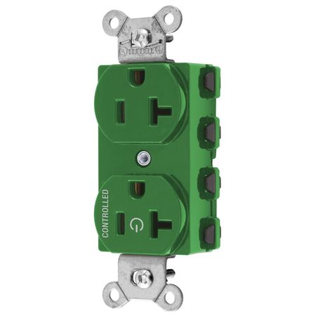 HUBBELL WIRING DEVICE-KELLEMS Straight Blade Devices, Receptacles, Duplex, SNAPConnect, Split Circuit, Half Controlled, 20A 125V, 2-Pole 3-Wire Grounding, 5-20R, Nylon, Green SNAP5362C1GN